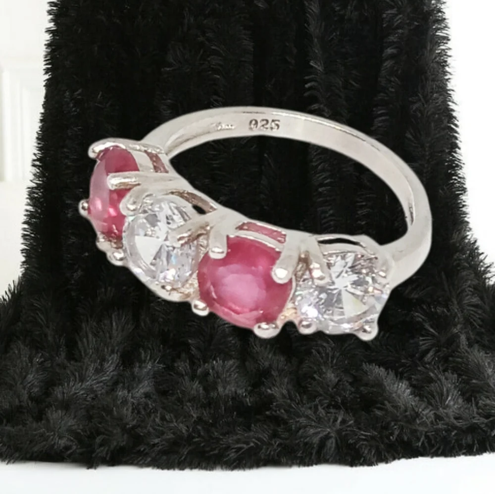 Created Rubies & White Sapphire Sterling Ring